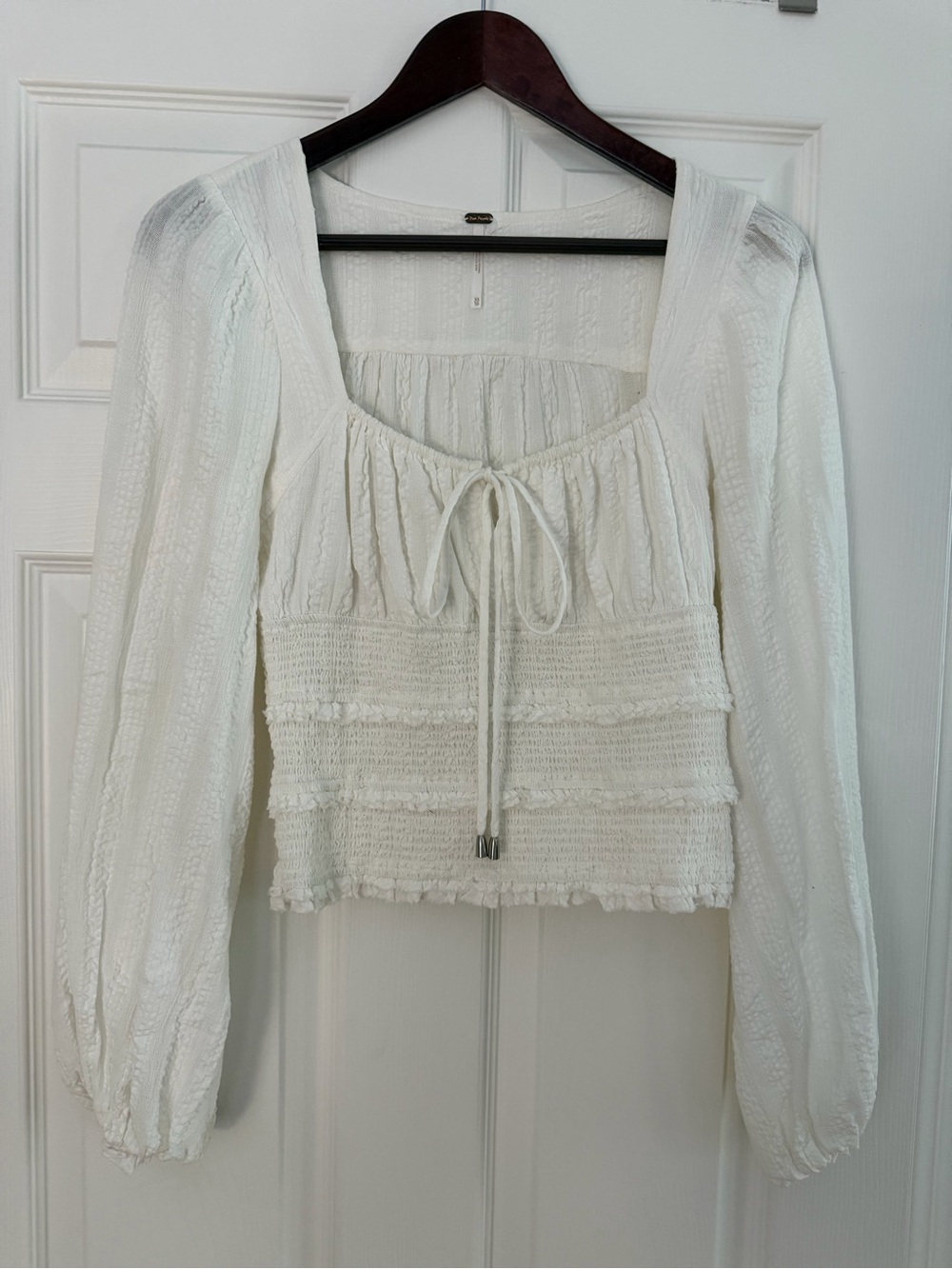 Free People Ivory Smocked Peasant Blouse